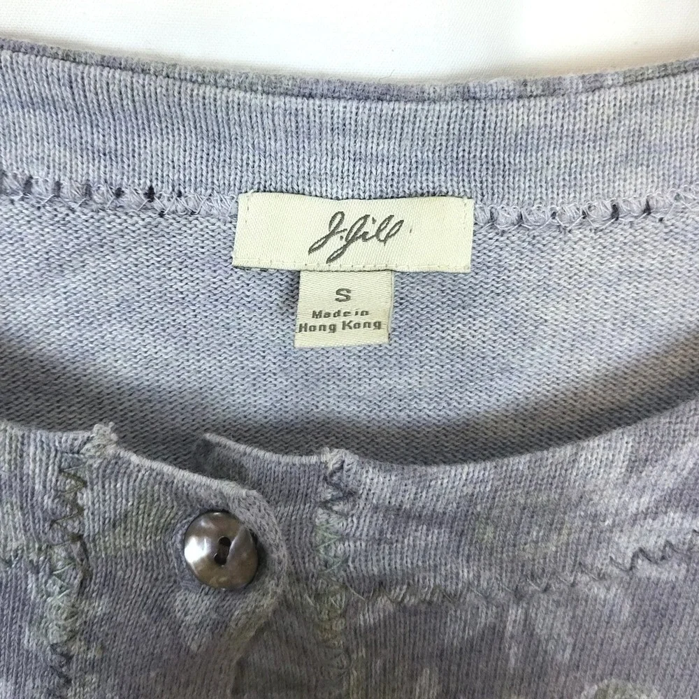 J.Jill Womens Gray Floral Long‎ Sleeve Preppy Button Cardigan Small Cottagecore - Picture 2 of 5